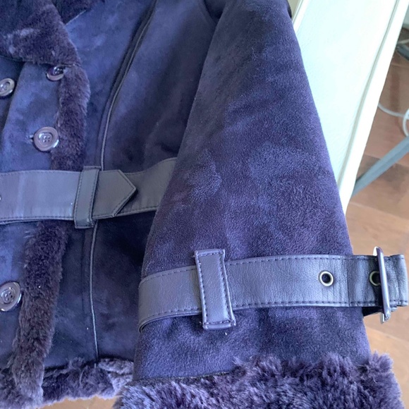 UTEX Purple Suede Faux Fur Lined Winter Coat - Picture 7 of 10